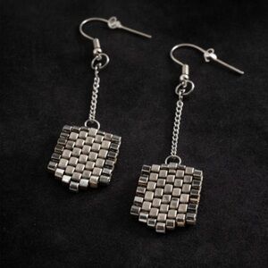 Modern Silver Beaded Drop Earrings – Handmade Geometric Design